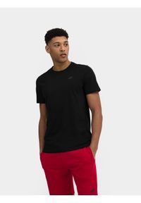 4f - T-shirt regular gładki męski. Kolor: czarny. Materiał: bawełna, dzianina. Wzór: gładki #1