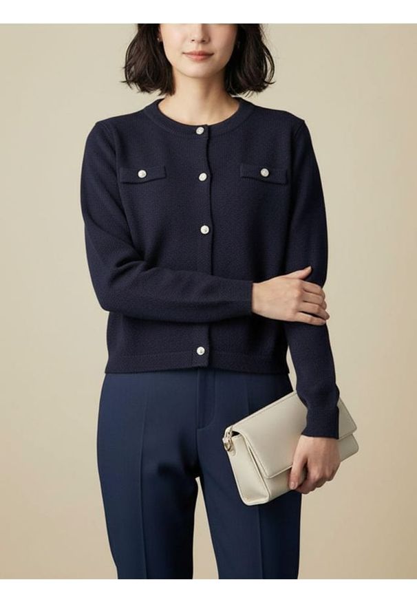 Sinsay - Kardigan z ozdobnymi guzikami i kieszeniami - granatowy. Kolor: niebieski