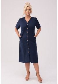 Moda Size Plus Iwanek - Sukienka Savannah - Len w odcieniach granatu PLUS SIZE OVERSIZE XXL. Kolekcja: plus size. Materiał: len. Sezon: lato. Typ sukienki: dla puszystych, oversize. Styl: elegancki, klasyczny #1