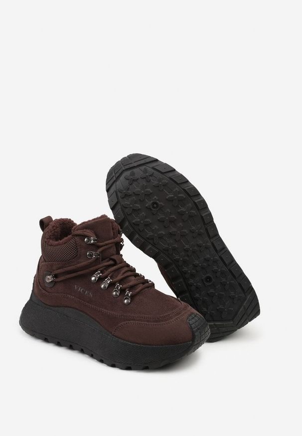 Born2be - Brązowe Sportowe Sneakersy Śniegowce Vices na Grubej Podeszwie Nellsana. Okazja: na co dzień. Kolor: brązowy. Materiał: jeans. Szerokość cholewki: normalna. Wzór: aplikacja