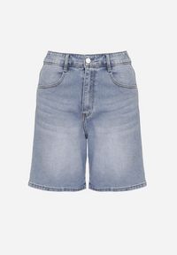 Born2be - Niebieskie Jeansowe Szorty Bermudy z Wysokim Stanem Tenilorea. Okazja: na co dzień. Stan: podwyższony. Kolor: niebieski. Materiał: jeans. Wzór: aplikacja. Styl: elegancki, klasyczny, casual