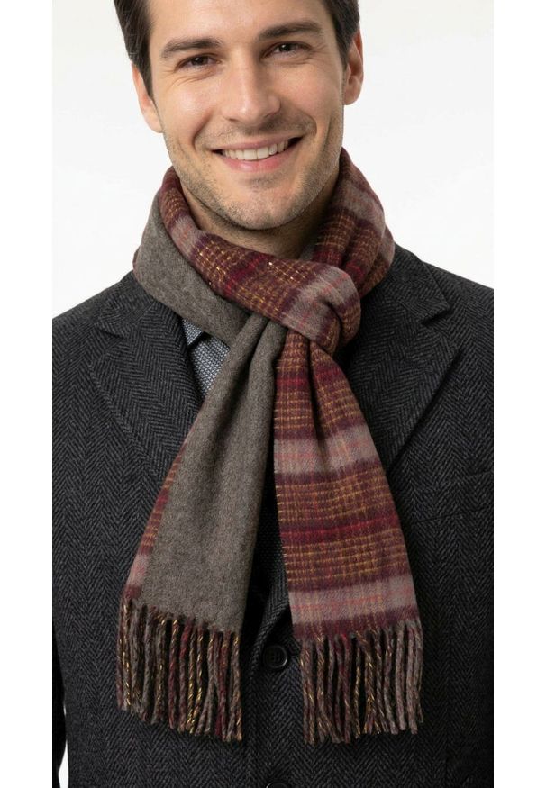 V. Fraas - Szalik z Frędzlami, Bordowo-Żółty Miękki w Kratkę, Firmy V.Fraas -Cashmink. Kolor: żółty, złoty, czerwony, wielokolorowy. Materiał: tkanina, syntetyk, materiał, poliester, poliakryl, wełna. Wzór: kratka. Sezon: lato