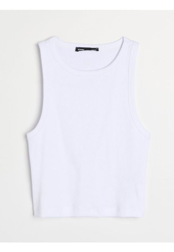 Sinsay - Prążkowany top na ramiączkach - biały. Kolor: biały. Materiał: prążkowany. Długość rękawa: na ramiączkach