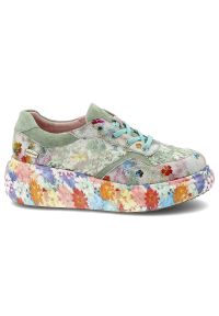 Sneakersy damskie Laura Vita, perforowana cholewka oraz podwyższona podeszwa z ozdobnym wzorem na boku, kolorowe, 64 SL26803B-64. Okazja: na co dzień, na spacer. Zapięcie: sznurówki. Szerokość cholewki: normalna. Wzór: kolorowy. Sezon: wiosna, lato. Styl: casual #9