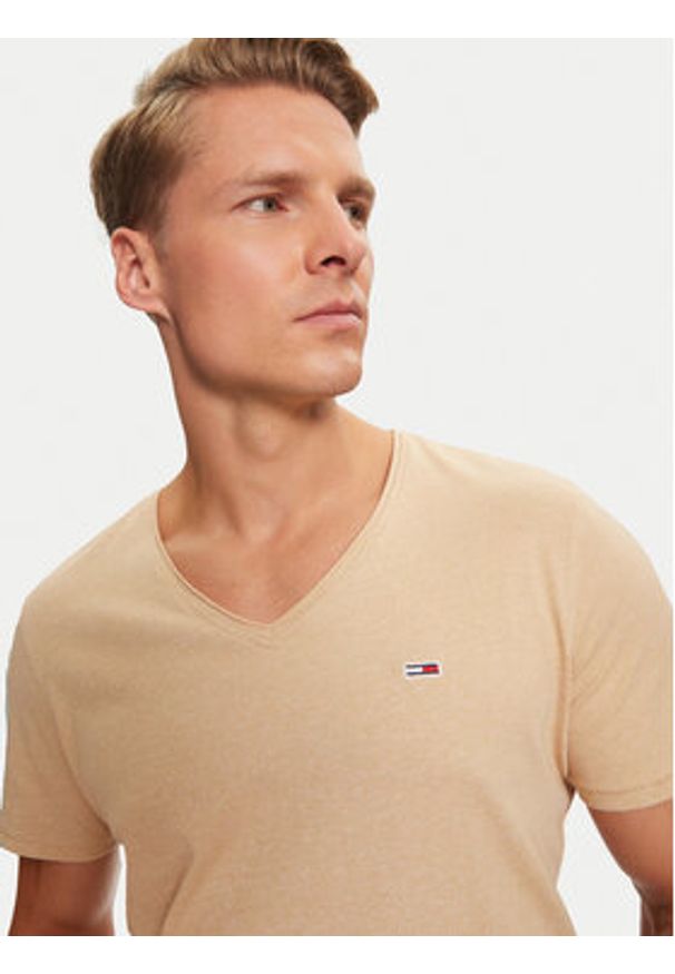 Tommy Jeans T-Shirt Jaspe DM0DM09587 Beżowy Slim Fit. Kolor: beżowy. Materiał: bawełna, syntetyk