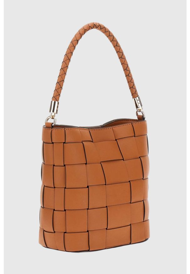 Guess - GUESS Brązowa torebka damska Maylee Bucket. Kolor: brązowy. Materiał: skórzane