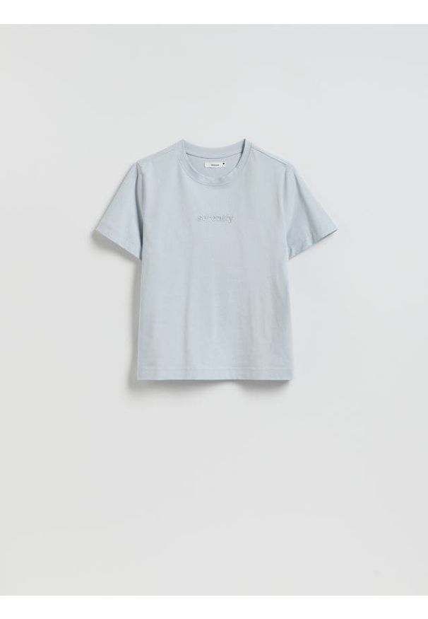 Reserved - T-shirt z nadrukiem - jasnoniebieski. Kolor: niebieski. Materiał: dzianina, bawełna. Wzór: nadruk. Styl: klasyczny