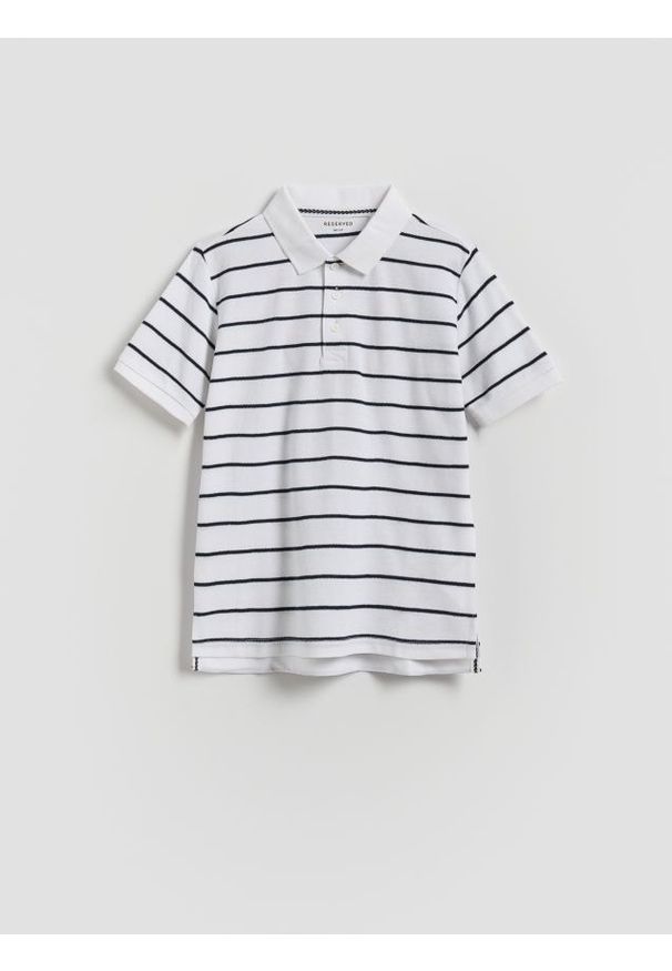 Reserved - T-shirt polo - biały. Typ kołnierza: polo. Kolor: biały. Materiał: dzianina, bawełna