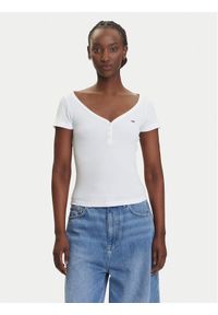 Tommy Jeans T-Shirt Henley DW0DW20902 Biały Slim Fit. Typ kołnierza: typu henley. Kolor: biały. Materiał: bawełna