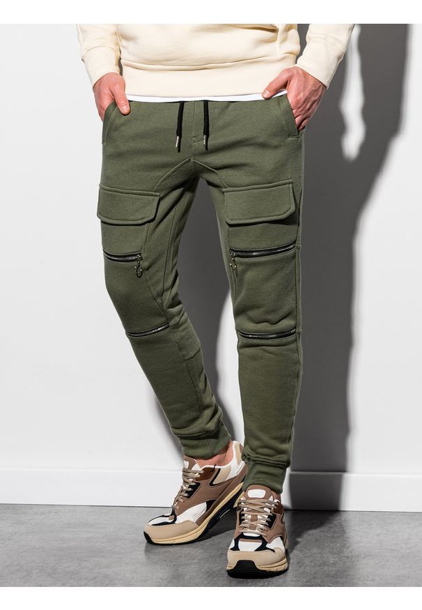 Ombre Clothing - Spodnie męskie dresowe joggery P901 - khaki - XXL. Kolor: brązowy. Materiał: dresówka