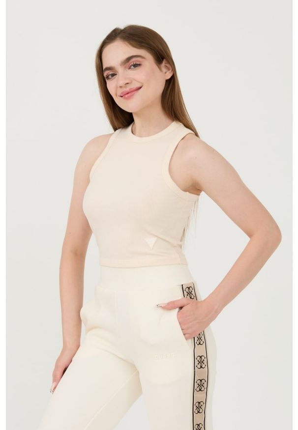 Guess - GUESS Beżowy damski top Edie Tank, Rozmiar S. Kolor: beżowy