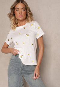 Renee - Biały Bawełniany T-shirt z Ozdobnym Haftem Falvivi. Okazja: na co dzień. Kolor: biały. Materiał: bawełna. Wzór: haft. Styl: casual, elegancki, klasyczny