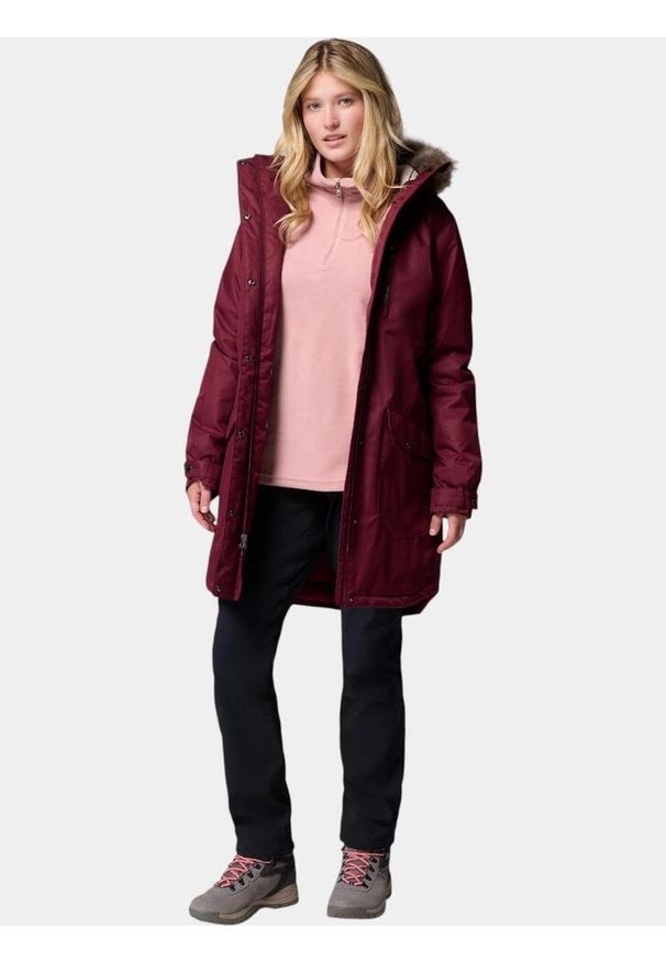 columbia - Płaszcz Zimowy Damski Columbia Suttle Mountain. Kolor: czerwony. Materiał: puch. Sezon: zima. Sport: turystyka piesza