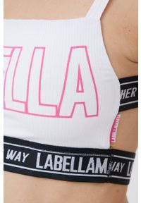 LABELLAMAFIA - LaBellaMafia top damski kolor biały odkryte plecy. Kolor: biały. Długość rękawa: na ramiączkach. Wzór: nadruk #5