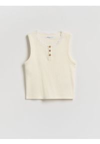 Reserved - Bawełniany top z guzikami - kremowy. Kolor: kremowy. Materiał: bawełna. Długość rękawa: na ramiączkach #1