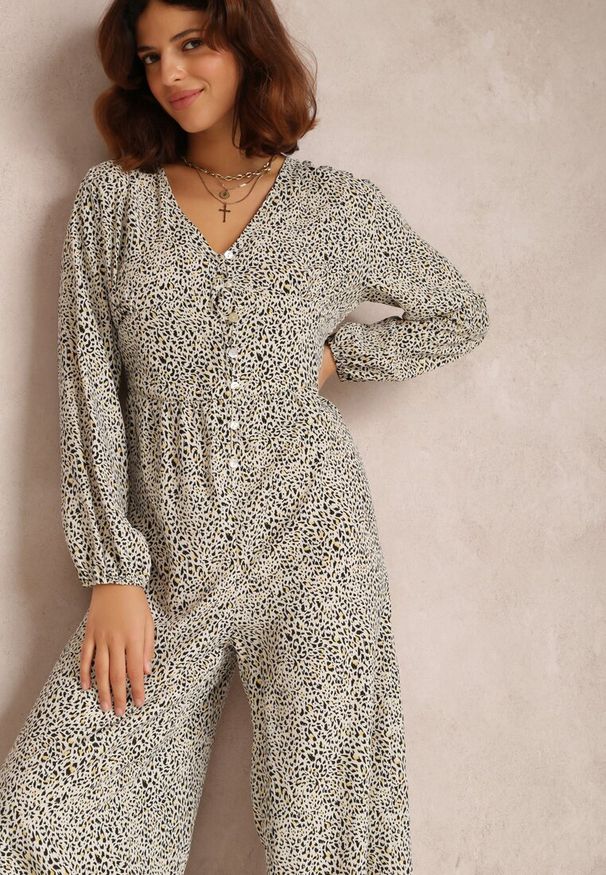 Renee - Biało-Zielony Kombinezon Phaeniera. Kolor: biały. Materiał: tkanina. Długość: długie. Wzór: nadruk, kolorowy