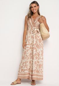 Born2be - Różowy Kopertowy Kombinezon z Wiskozą Wykończony Gumką w Talii z Materiałowym Paskiem Inatia. Okazja: na co dzień. Kolor: różowy. Materiał: wiskoza, materiał. Długość: długie. Styl: casual, elegancki #3