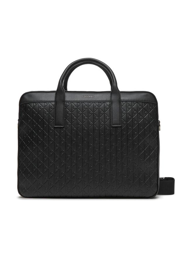Calvin Klein Torba na laptopa Emblem Emboss Commuter LV04D3265G Czarny. Kolor: czarny. Materiał: skóra