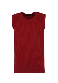 TOP SECRET - Kamizelka swetrowa z przeplotami. Typ kołnierza: dekolt w serek. Kolor: czerwony. Materiał: tkanina, bawełna. Długość rękawa: bez rękawów. Sezon: zima, jesień #5