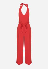 Born2be - Czerwony Taliowany Kombinezon z Paskiem Wiązaniem i Odkrytymi Plecami Malurea. Okazja: na co dzień, na imprezę. Kolor: czerwony. Materiał: jeans. Sezon: lato. Styl: casual #3