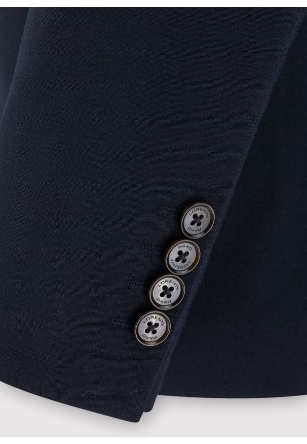 Pako Lorente - PAKO LORENTE – Gładka granatowa marynarka garniturowa. Kolor: niebieski. Materiał: wełna, poliester, elastan. Wzór: gładki. Styl: klasyczny