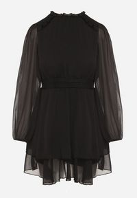 Born2be - Czarna Rozkloszowana Sukienka Siateczkowa z Bufiastymi Rękawami Isovana. Okazja: na co dzień. Kolor: czarny. Styl: casual, elegancki #5