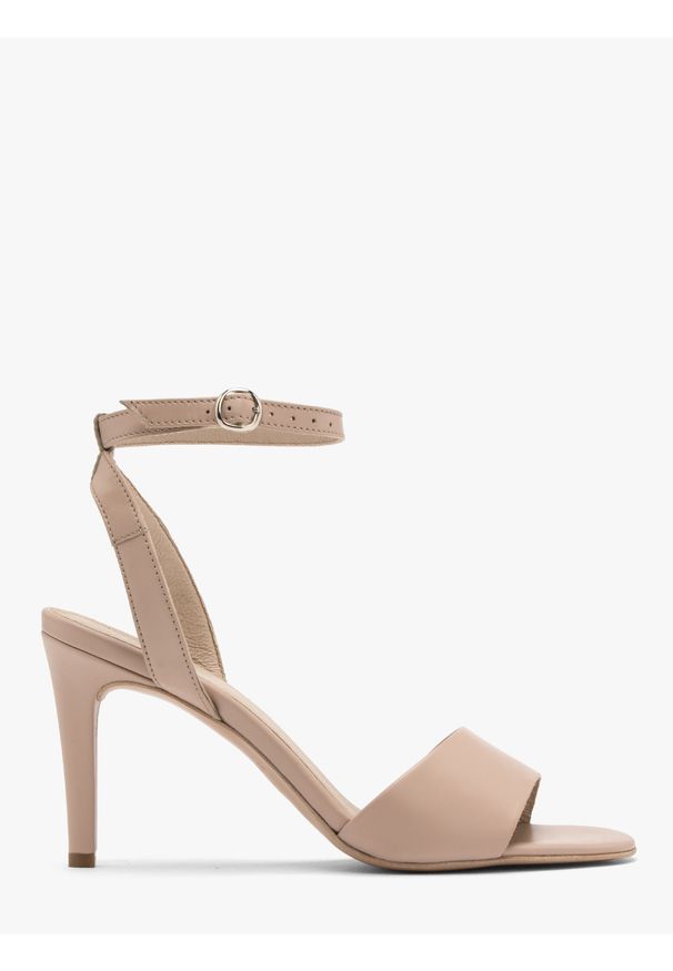 Ryłko - Sandałki damskie MIRELLA. Kolor: beżowy. Materiał: skóra. Obcas: na obcasie. Styl: street. Wysokość obcasa: średni