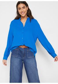 bonprix - Długa bluzka z przewiewnego muślinu. Kolor: niebieski. Materiał: bawełna. Długość: długie #1