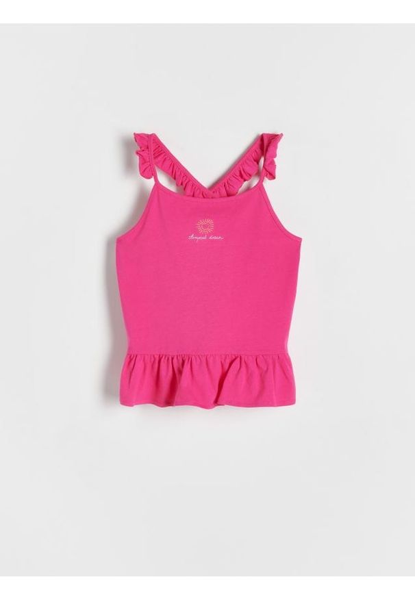 Reserved - Bluzka z falbanami - fuksja. Kolor: różowy. Materiał: bawełna, włókno