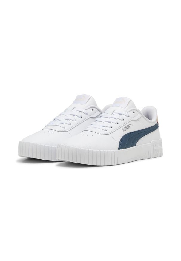 Puma - Damskie sneakersy Carina 2.0 PUMA White Gray Skies Island Pink. Okazja: na plażę. Kolor: wielokolorowy, szary, biały, różowy. Sezon: lato. Sport: turystyka piesza, tenis