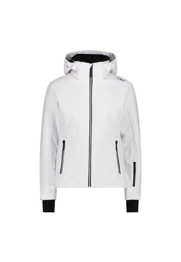 Kurtka damska narciarska CMP 34W3976. Typ kołnierza: kaptur. Kolor: biały. Materiał: softshell. Sezon: zima. Sport: narciarstwo