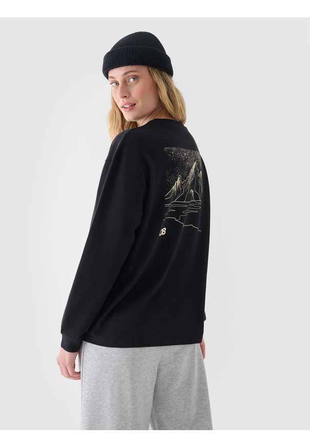 4f - 4F Longsleeve regular z nadrukiem damski - czarny XL. Okazja: na co dzień. Kolor: czarny. Materiał: skóra, jersey, dzianina, bawełna, materiał. Długość rękawa: długi rękaw. Długość: długie. Wzór: nadruk. Styl: sportowy, klasyczny, casual