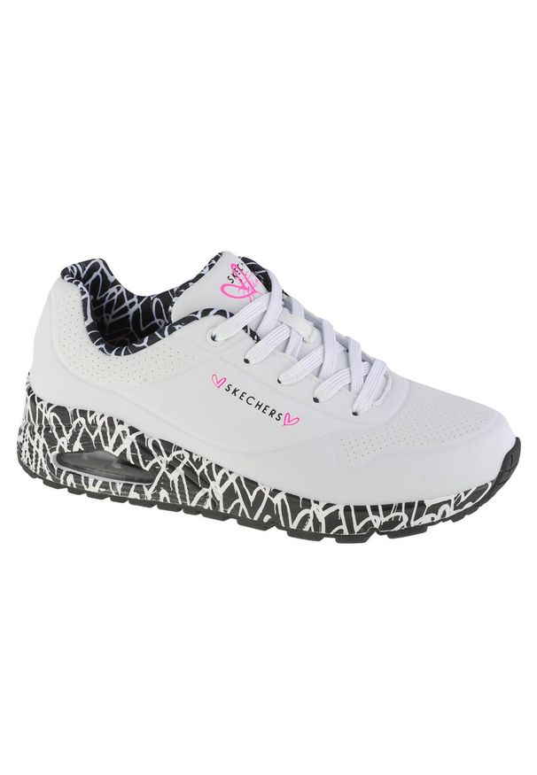 skechers - Buty do chodzenia damskie Skechers Uno. Okazja: na co dzień. Zapięcie: sznurówki. Kolor: wielokolorowy, czarny, biały. Materiał: materiał, syntetyk. Szerokość cholewki: normalna. Sport: turystyka piesza