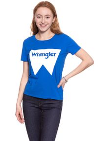 Wrangler - WRANGLER T SHIRT DAMSKI FESTIVAL TEE VICTORIA BLUE W7016EVJS. Wzór: nadruk