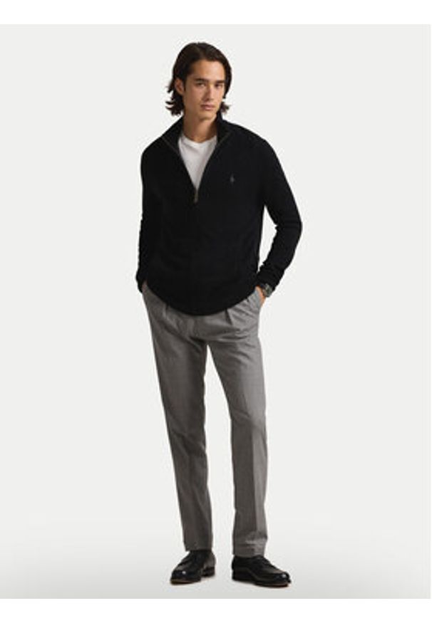 Polo Ralph Lauren Sweter 710876719006 Czarny Regular Fit. Typ kołnierza: polo. Kolor: czarny. Materiał: wełna