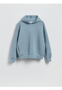 Reserved - Gładka bluza z kapturem - turkusowy. Typ kołnierza: kaptur. Kolor: turkusowy. Materiał: bawełna, dzianina. Wzór: gładki