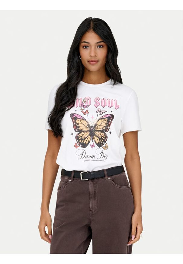 only - ONLY T-Shirt Lucy 15366031 Biały Loose Fit. Kolor: biały. Materiał: bawełna