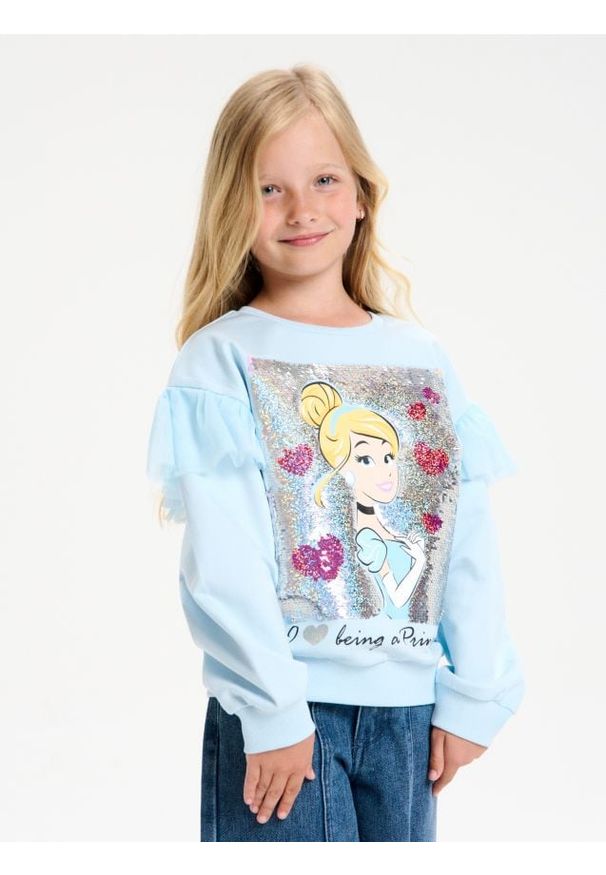 Sinsay - Bluza z cekinową aplikacją Disney Princess - niebieski. Kolor: niebieski. Wzór: aplikacja, motyw z bajki