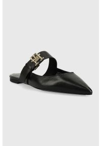TOMMY HILFIGER - Tommy Hilfiger klapki skórzane TH POINTY FEMININE MULE damskie kolor czarny FW0FW06997. Kolor: czarny. Materiał: skóra. Wzór: gładki. Obcas: na obcasie. Wysokość obcasa: niski #2