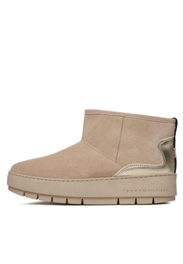 TOMMY HILFIGER - Tommy Hilfiger Śniegowce Metallic Suede Snowboot FW0FW07850 Beżowy. Kolor: beżowy. Materiał: zamsz, skóra
