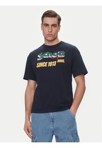 Schott NYC T-Shirt TSTRAVIS Granatowy Regular Fit. Kolor: niebieski. Materiał: bawełna #1