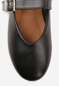 Born2be - Czarne Płaskie Balerinki w Stylu Mary Jane z Metalową Sprzączką Liatoma. Okazja: na co dzień. Zapięcie: sprzączka. Kolor: czarny. Materiał: jeans. Obcas: na obcasie. Styl: casual, elegancki, klasyczny. Wysokość obcasa: niski #8