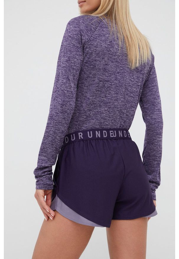 Under Armour szorty treningowe Play Up 3.0 1344552. damskie kolor fioletowy z nadrukiem medium waist. Kolor: fioletowy. Materiał: skóra, materiał. Wzór: nadruk