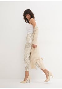 bonprix - Spodnie 7/8 z nadrukiem, z domieszką stretchu. Kolor: beżowy. Wzór: nadruk. Styl: elegancki #3