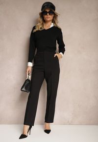 Renee - Czarne Garniturowe Spodnie Cygaretki z Wiskozą High Waist Tialys. Okazja: na spotkanie biznesowe, na co dzień. Stan: podwyższony. Kolor: czarny. Materiał: wiskoza. Styl: klasyczny, casual, biznesowy
