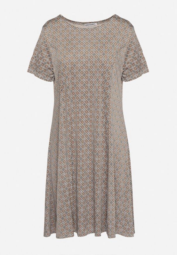 Born2be - Zielono-Beżowa Rozkloszowana Sukienka Mini z Elastycznej Wiskozy Annamarie. Kolor: zielony. Materiał: wiskoza. Długość: mini