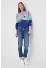 Polo Ralph Lauren sweter z domieszką wełny 211856729001 damski ciepły. Typ kołnierza: polo. Kolor: niebieski. Materiał: wełna #5