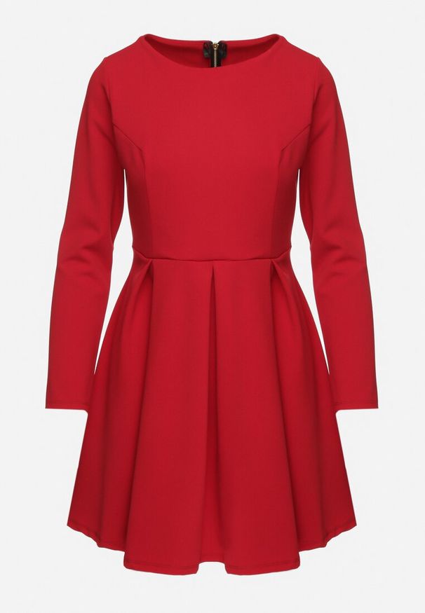 Born2be - Czerwona Elegancka Sukienka o Rozkloszowanym Kroju Temitonia. Kolor: czerwony. Długość rękawa: długi rękaw. Styl: elegancki