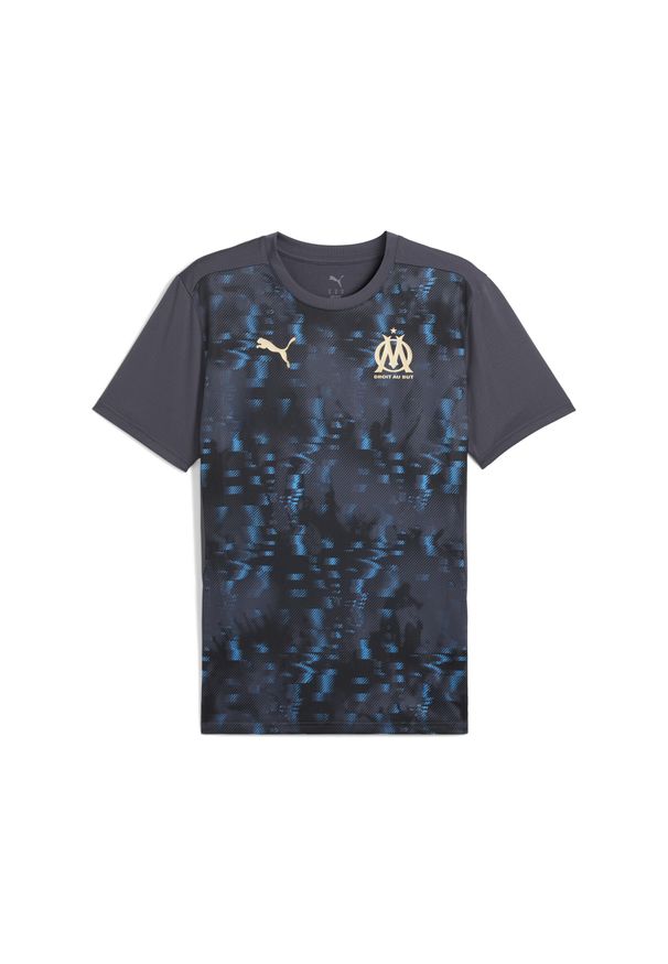 Puma - Męska koszulka przedmeczowa Olympique de Marseille PUMA. Kolor: szary, beżowy, wielokolorowy. Sport: piłka nożna