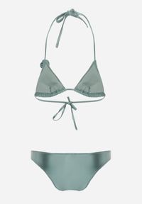 Renee - Jasnozielone Minimalistyczne Bikini Wiązany Biustonosz z Kwiatem 3D i Majtki Figi Evaris. Kolor: zielony. Wzór: kwiaty #3